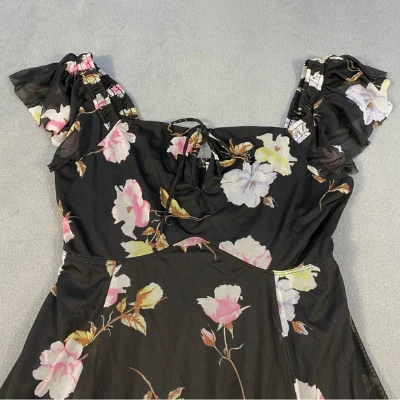 American Rag Women’s Sheer Black Floral Dress, Ruffled Sleeves, Lined,Size M - Picture 2 of 9